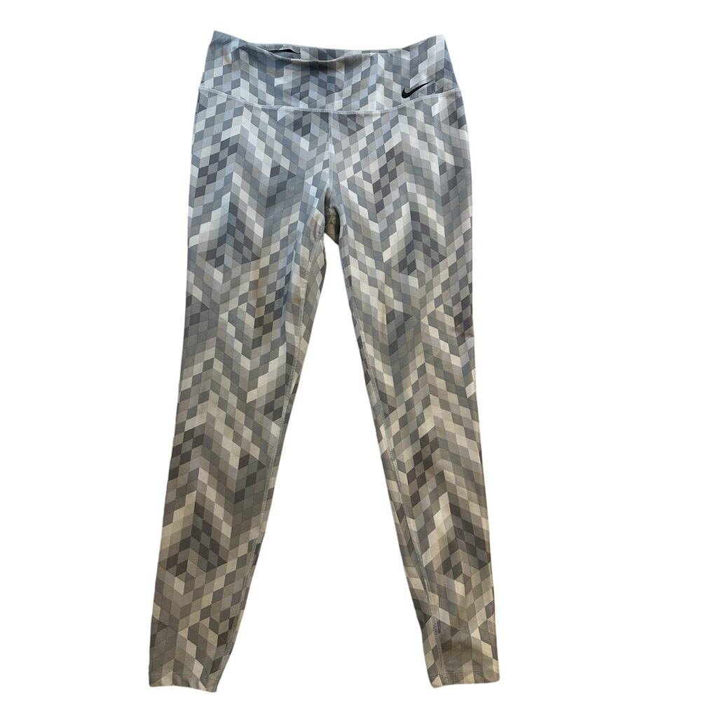 Nike Dri Fit Womens Large Gray Geometric Print Athletic Leggings Yoga Pants